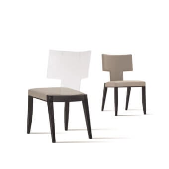 Luxury Costantini Pietro Calipso chair with beech wood high‑gloss satin, neutral greige seat, translucent synthetic backrest