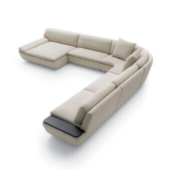 Sleek Ditre Italia Deck sectional with light beige fabric, charcoal tray, fir wood frame, contemporary nautical design