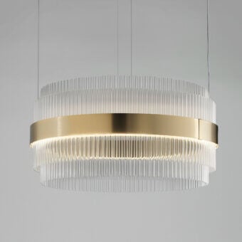 Elite Italamp Olympia lamp with brushed gold metal ring and clear glass rods forming a ribbed silhouette