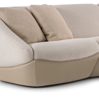 Elegant Rugiano Iside sectional with off‑white fabric and beige leather base and flowing curvilinear lines