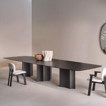 Luxury Sovet Italia Iodo MAXI Table with charcoal matte tabletop lacquered metal legs elongated silhouette rounded corners