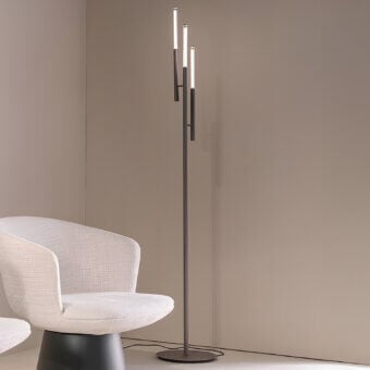 Luxury Sovet Italia Willow floor lamp with matte satin aluminum stem and base, bright white Pyrex glass diffusers