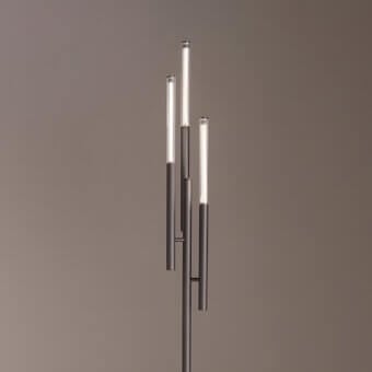 Prestige Sovet Italia Willow floor lamp with aluminum frame, Pyrex glass diffusers, dark grey matte finish, white glow