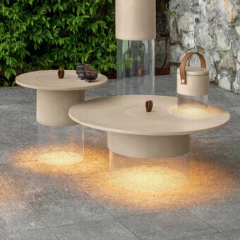 Luxury Talenti Kukà coffee table with beige synthetic top, methacrylate base, removable lid leather‑like handle Italy