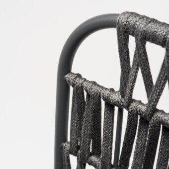 Exquisite Chairs & More Jujube INT stool with anthracite powder-coated steel frame and heathered dark grey rope backrest