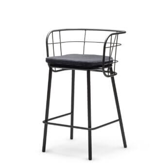 Exceptional Chairs & More Jujube stool in dark grey textile and black powder-coated metal with lattice backrest