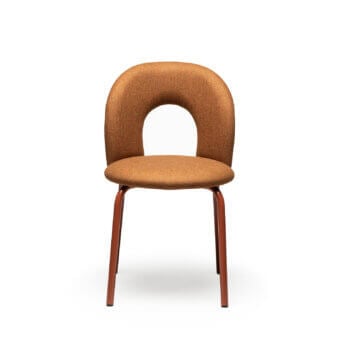 Luxury Chairs & More Paulin chair with plush upholstered seat, terracotta sculptural backrest and powder‑coated base finish