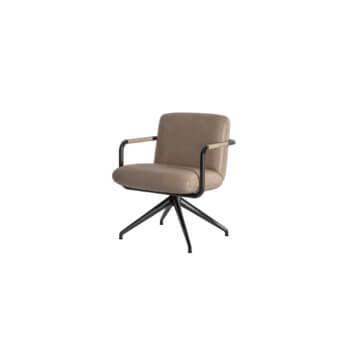 Exquisite CPRN Homood Barry armchair in muted taupe leather with a matte black metal frame and four-star splayed base