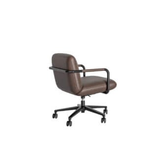 Luxury CPRN Homood Barry swivel armchair with brown leather seat, matte black metal wrap‑around armrest frame