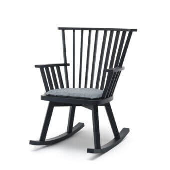 Distinguished Gervasoni Gray 29 rocking chair with ash wood in dark finish, slatted backrest and medium textured cushion