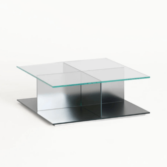 Architectural Glas Italia Cartesio coffee table in tempered extralight glass and silver laminated opaque mirror base