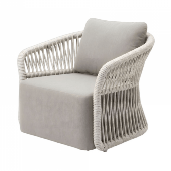 Sophisticated Roberti Rattan Altomare lounge chair in light grey with Ice aluminum frame and hand-woven synthetic rope