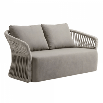 Distinctive Roberti Rattan Altomare sofa in grey polyester fabric with light mix synthetic rope organic silhouette
