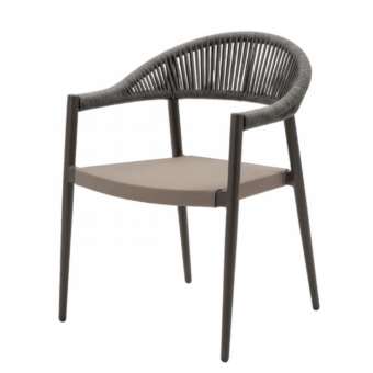 Sleek Roberti Rattan Olivento armchair in monochromatic charcoal grey polyester powder coated aluminum with PVC fabric seat