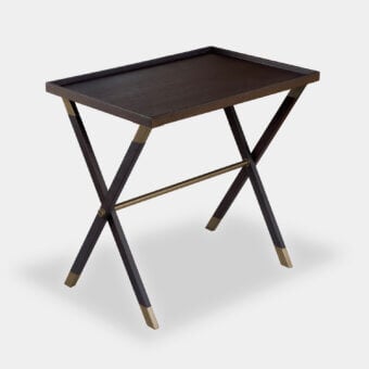 Distinguished Vèlle Milano Aliseo side table in deep dark brown solid wood with brushed brass joints and rectangular tray top