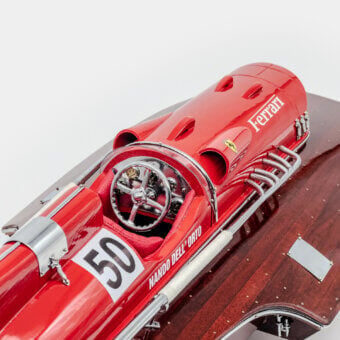 Premium Vèlle Milano Ferrari Arno XI hydroplane in red mahogany and leather with high-gloss polished finishes