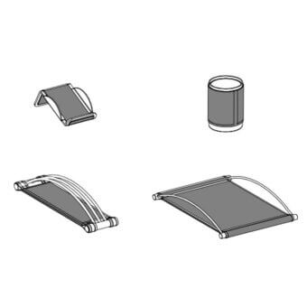 Includes: mobile phone holder (3″1/2W x 5″1/2D x 2″3/8H), arched card holder (9″7/8W x 2″1/2D x 1″3/8H), pen holder (Ø3″3/8 x 3″3/8H) and arched paper holder (15″W x 10″5/8D x 2″3/4H)