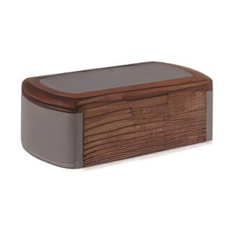 Wood Treasure chest with leather inserts. Size: 3″1/2W x 5″1/2D x 2″3/8H