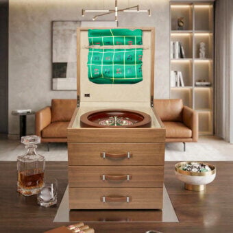 Exquisite Agresti Casino Passion game chest crafted from premium wood with satin finish and leather handles