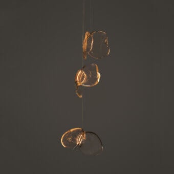 Exquisite Bocci 141 Cluster Suspension Lamp in transparent sculptural glass with organic bubble-like forms and amber glow