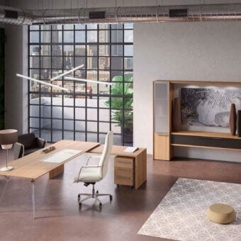 Sophisticated Codutti Genesis wall unit with melamine top, wood countersides, frosted glass panels and matte finish