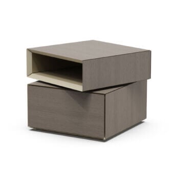 Sophisticated Furla Casa Geo nightstand in Rovere Argilla veneer with birch plywood drawer and swivel upper unit