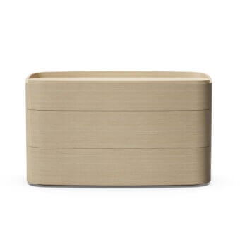 Prestige Furla Casa Miastella dresser with light beige rovere argilla veneer plywood and organic rounded edges made in Italy