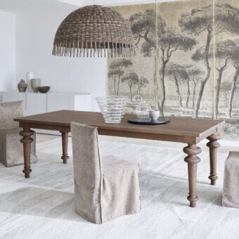 Exceptional Gervasoni Gray 32-33 dining table crafted in rich medium-to-dark brown ash wood with matte finish and bulbous legs