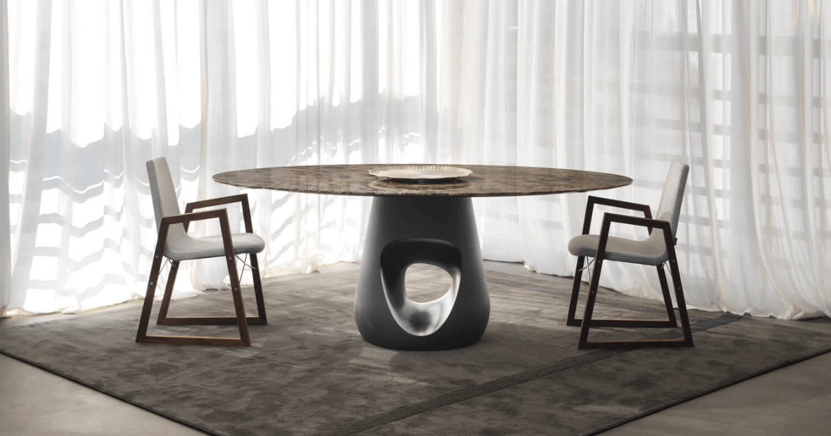 An oval top keeps a strong sense of direction while softening the ends.