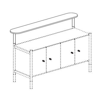 Sideboard & Top Counter, sizes: 58"1/4W x 20"1/2D x 58"5/8H + 62"1/8W x 9"3/8D x 9"3/8H