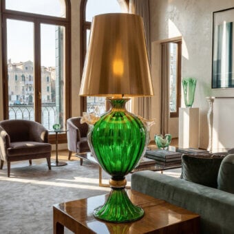 1295 Murano Venezia Table Lamp - Emerald Green & 24k Gold Leaf with Flowers