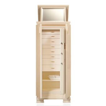 Exquisite Agresti Gioia Classico armoire built from cream bird eye maple featuring gold plated accessories and safe