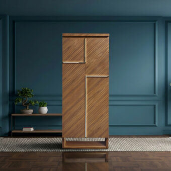 Exquisite Agresti Gioia Moderno armoire wardrobe featuring wood diagonal grain pattern and metallic linear hardware