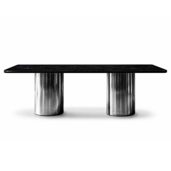 Exquisite JR Home John Richmond Darren JR-152-R rectangular table featuring natural quarried marble and nickel black antique columns