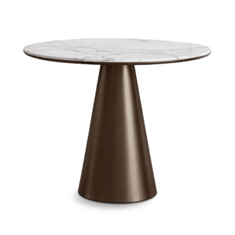 Luxury Kate JR-154/BT Bistrot table with circular natural marble top and conical pedestal base in Nickel Bronze Matt finish