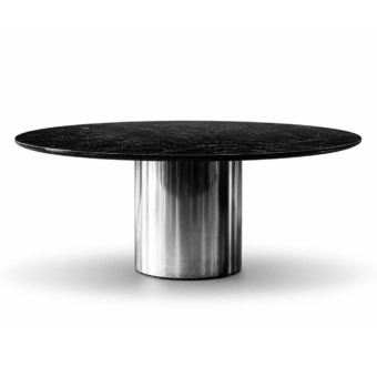 Luxury JR Home John Richmond table featuring natural quarried marble top and nickel black antique cylinder