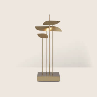 Sophisticated Paolo Castelli Anodine lamp featuring vertical architectural silhouette crafted from polished brass and metal with matt satin gold finish