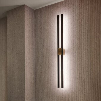 Luxurious Paolo Castelli Fair wall lamp featuring dual tubular metal tracks and white opal polycarbonate diffuser