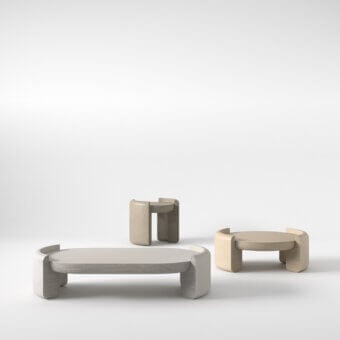 Exquisite PIMAR Fuente coffee table in pale neutral beige natural stone with matte finish