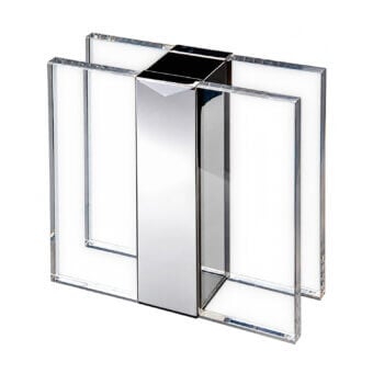 Sophisticated Selezioni Domus Incastro vase featuring transparent glass panels and polished silver metal core