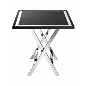 Elite Selezioni Domus X-File side table featuring dark black wood and silver metallic border inlay