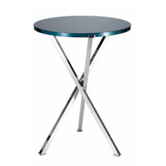 Exquisite Selezioni Domus Shangai side table with smoky blue gray glass top and polished metal base