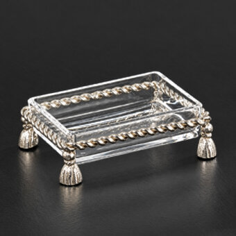 Traditional Selezioni Domus Corda tray in clear glass and polished metal with silver finish