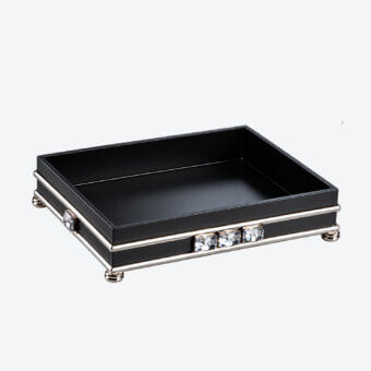 Exquisite Selezioni Domus Modern Diamante rectangular tray in black with metallic trim and crystal accents