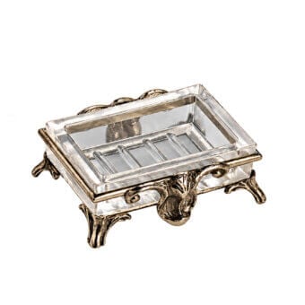 Luxury Selezioni Domus Annello soap dish crafted in Italy with transparent rectangular glass and aged bronze metal frame