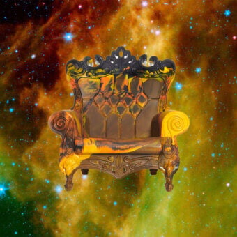 Luxury Slide Queen of Love lounge chair in molded polyethylene with baroque scrollwork and Stardust finish marbled hues