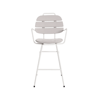Refined Slide Ribs Up stool with tubular metal frame and synthetic slats in matte off white and light gray finish