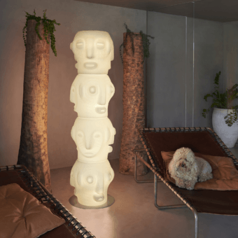 Luxury Slide Threebù Totem floor lamp crafted from translucent synthetic material in a smooth matte off-white finish
