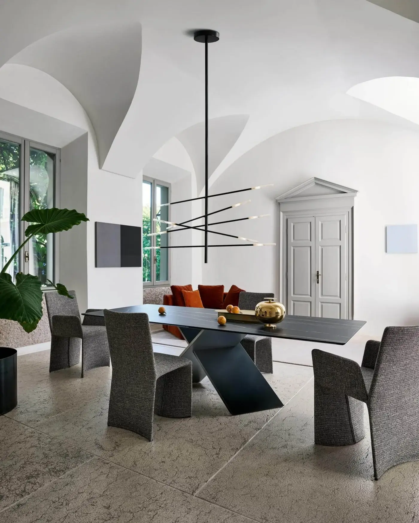 Elegant Bonaldo AX table with rectangular dark finish and sculptural X-shaped base crafted in Italy