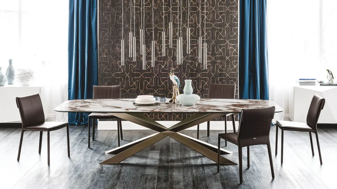 Superior Cattelan Italia Spyder table with zinc brown ceramic top and satin bronze painted steel base
